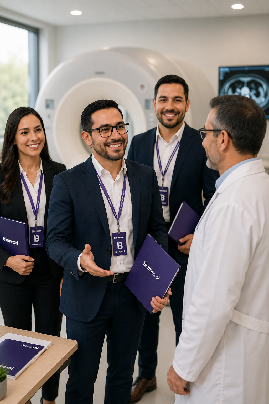 Reunión profesional en instalaciones médicas
